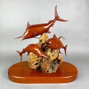 Photo of 658 Signed Hand Carved Marlin & Tuna Fishing Mount