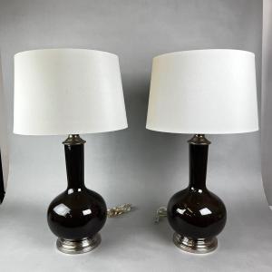 Photo of 639 Pair of Brown Gourd Lamps by Restoration Hardware