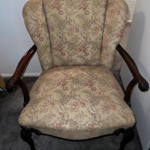 Photo of Vintage Upholstered Carved Wooden Arms & Legs in Good Preowned Condition.