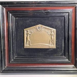 Photo of Vintage Encased Metal Copper/Bronze Music Award Plaque on a 11" x 12.5" Frame as