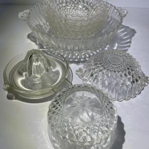 Photo of Miscellaneous Vintage Lot of Pressed Glass Serving Bowls & Etc. as Pictured.
