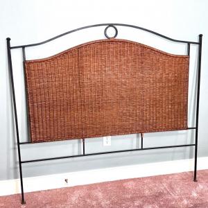 Photo of Full Sized Cane Headboard with Decorative Metal Frame