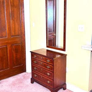 Photo of Vintage Mahogany Batchelors Chest and Matching Wood Framed Wall Mirror