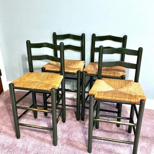 Photo of Set of 4 Forest Green Barstools with Cane Seats