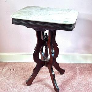 Photo of Antique Solid Wood Base Marble Top Eastlake Side Table *See Details