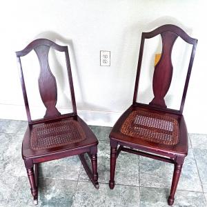 Photo of Vintage Solid Wood Cane Seat Chair and Rocker
