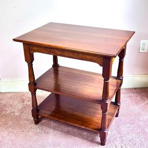 Photo of Vintage Leopold Stickley Cherry Wood 3 Tiered Shelf Side Table