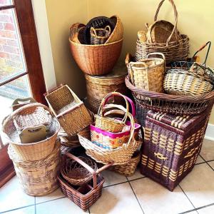 Photo of Assortment of over 30 woven baskets
