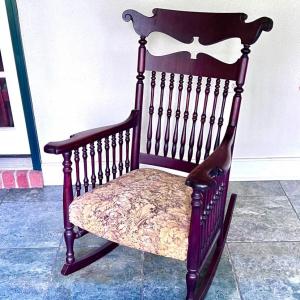 Photo of Antique Solid Wood Spindle Rocking Chair with Cushion Seat