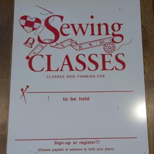 Photo of SEWING Classes Sign