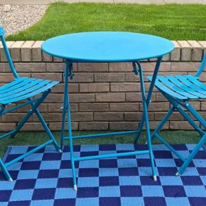 Photo of Blue Metal Patio Table & (2) Chairs