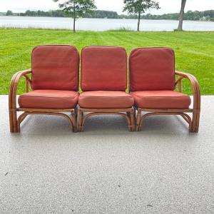 Photo of 810 Mid Century Modern Rattan Sofa with Original Cushion Covers
