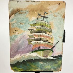 Photo of 819 MCM Signed Pastel Clipper Ship