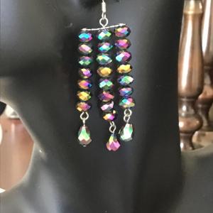 Photo of Rainbow metallic rondelle beaded drop earrings