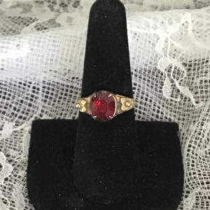 Photo of Vintage 1960s Cleinman & Sons Adjustable Ring Red Rhinestone Gold-Tone