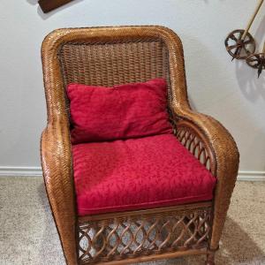 Photo of Very Nice Wicker Chair with Red Cushions