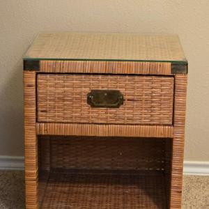 Photo of Wicker Side Table with Glass Top