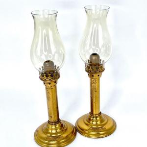 Photo of Vintage Bruckenkeller Candle Lamps with Globes - Germany