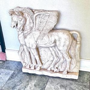 Photo of Large Vintage Plaster Pegasus Horses Plaster Hanging Statue