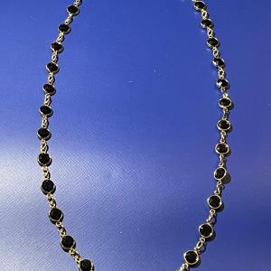 Photo of Vintage Gold-tone Dark Blue Stone 18.5" Fashion Bezel Bead Necklace in VG Condit
