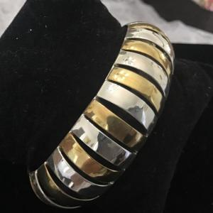 Photo of Vintage 925 Handmade Design Signed LATON Sterling Silver Brass Cuff Bracelet