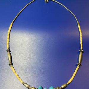 Photo of Vintage Native American Southwest 19" Sterling Silver Turquoise & Coral Chip Bea