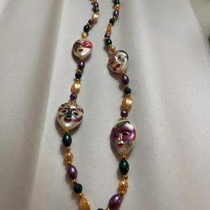 Photo of Vintage Mardi Gras 40" Beaded & Faces Fashion Necklace in Very Good Preowned Con