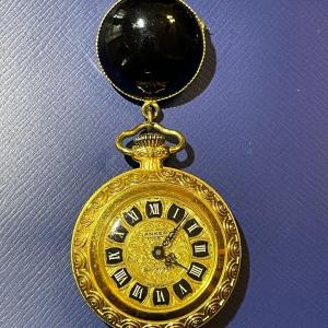 Photo of Vintage Mid-Century Dainty ANKER German Dainty Pocket Watch on an Onyx Fob in Go