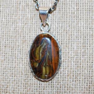 Photo of Oblong Tiger Eye PENDANT (1½" x ¾") on a Dark Necklace Chain 18" L