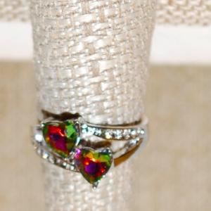 Photo of Size 7¾ Tiered Rainbow Topaz .925 Iridescent Heart Shaped Stones Ring with Acce