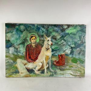 Photo of 827 Original Acrylic Painting on Canvas "Man with His Best Friend"