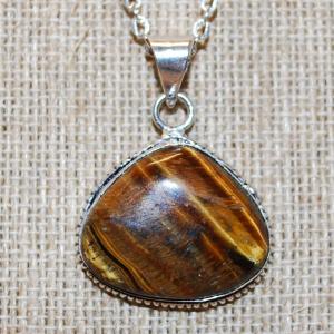Photo of Rounded Triangle Shaped Tiger Eye PENDANT (1¼" x 1¼") on a Silver Tone Necklac