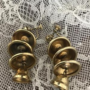 Photo of Vintage gold tone bell dangle earrings clip on