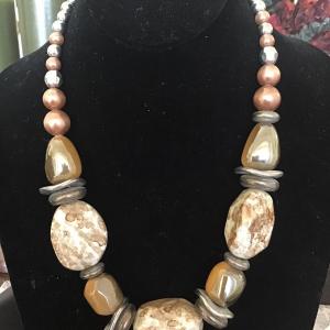Photo of Bold chunky beaded necklace brown and silver