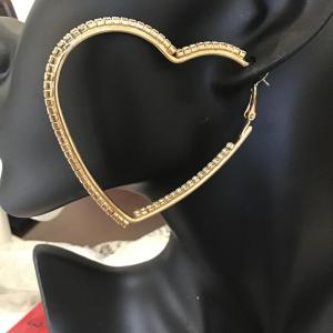 Photo of Rhinestone heart hoops gold toned earrings