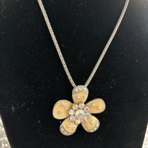 Photo of Vintage enamel, diamond flower necklace, silver Tone chain
