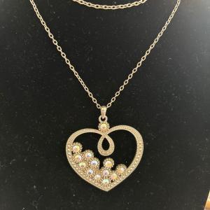 Photo of Women’s long heart, pendant, silver toned chain necklace