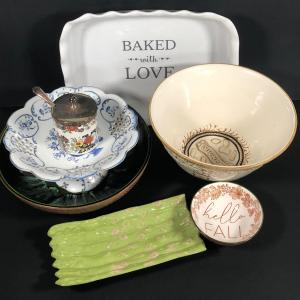 Photo of LOT 200D: Ceramics Collection - Mangia Pasta Bowl, Asparagus Dish, Baked w/ Love