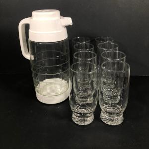 Photo of LOT 139D: Glass Pitcher w/ Tall Clear Glasses (8)