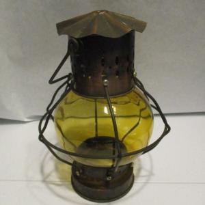 Photo of Vintage Brass Oil Kerosene Lamp Amber Shade