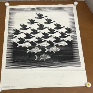 Photo of Birds Fish Mc Escher Monochrome Optical Illusions Poster