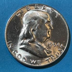 Photo of 1954-P CHOICE BU FULL BELL LINES FRANKLIN SILVER HALF DOLLAR AS PICTURED.