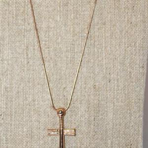 Photo of Cremation Ashes Memorial Rose Gold Cross PENDANT (2" x 1") on a Rose Gold Neckla