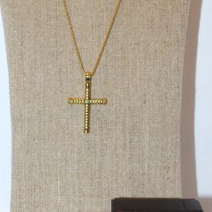 Photo of Cremation Ashes Memorial Gold Tone Cross PENDANT (2" x 1¼") and Gold Tone Neckl