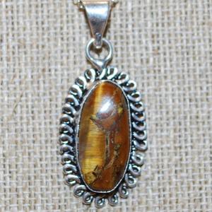 Photo of Oval Tiger Eye PENDANT (1½" x ¾") with a Chain Link Surround on an Adjustable 
