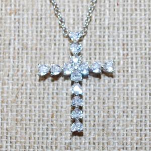 Photo of 14 Clear Stones Cross PENDANT (1¼" x ¾") on a Silver Tone Necklace Chain 17" L