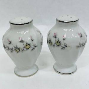 Photo of White China with pink & gray flowers Salt & Pepper Shakers