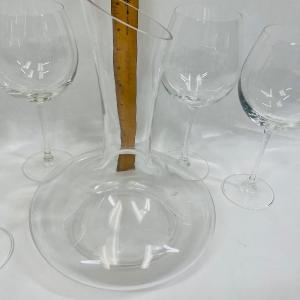 Photo of Large Clear Glass Wine Goblets and Decanter