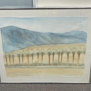 Photo of Large, Framed, watercolor original, line of Palm Trees landscape, signed