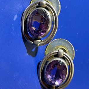 Photo of Vintage Sterling Silver Dainty Amethyst Stud Earrings in Good Preowned Condition